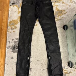 MNML Leather Coat Black Skinny Pants with Zipper Detail Limited Edition